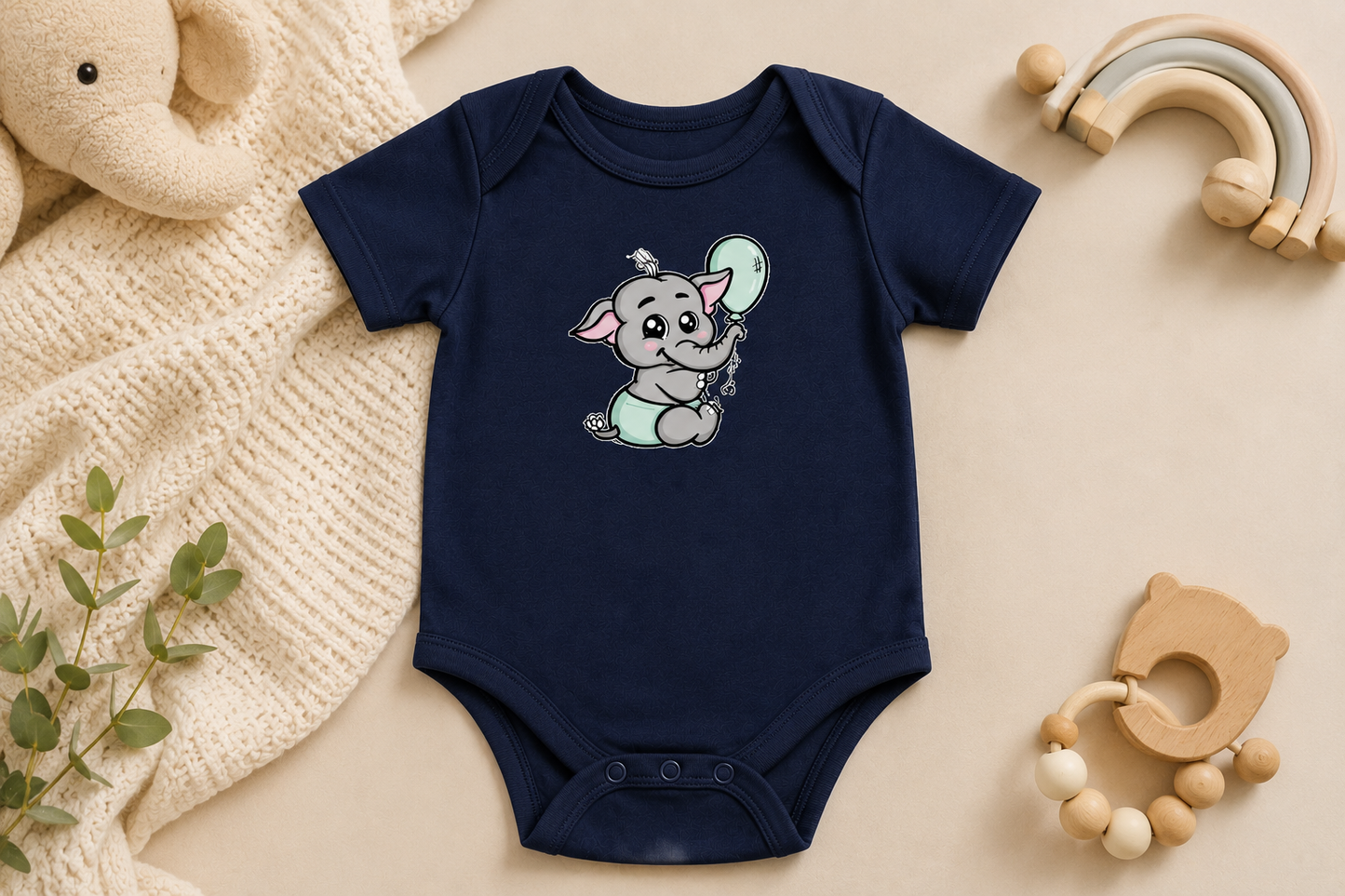 Little1Stop Elephant Baby Bodysuit – Soft Cotton Short Sleeve Baby Onesie