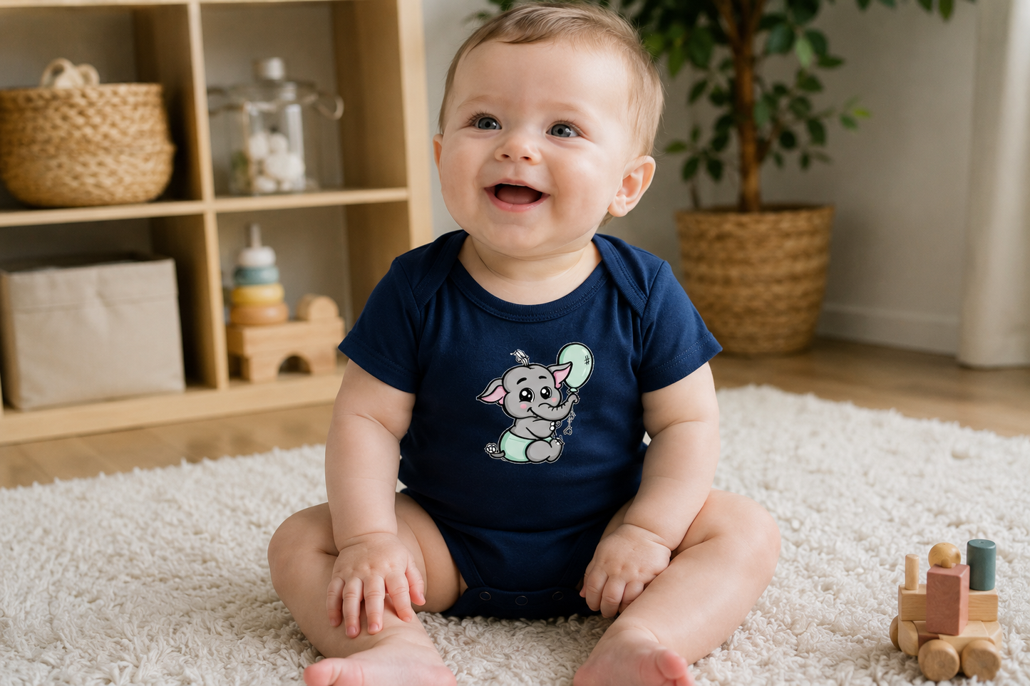 Little1Stop Elephant Baby Bodysuit – Soft Cotton Short Sleeve Baby Onesie