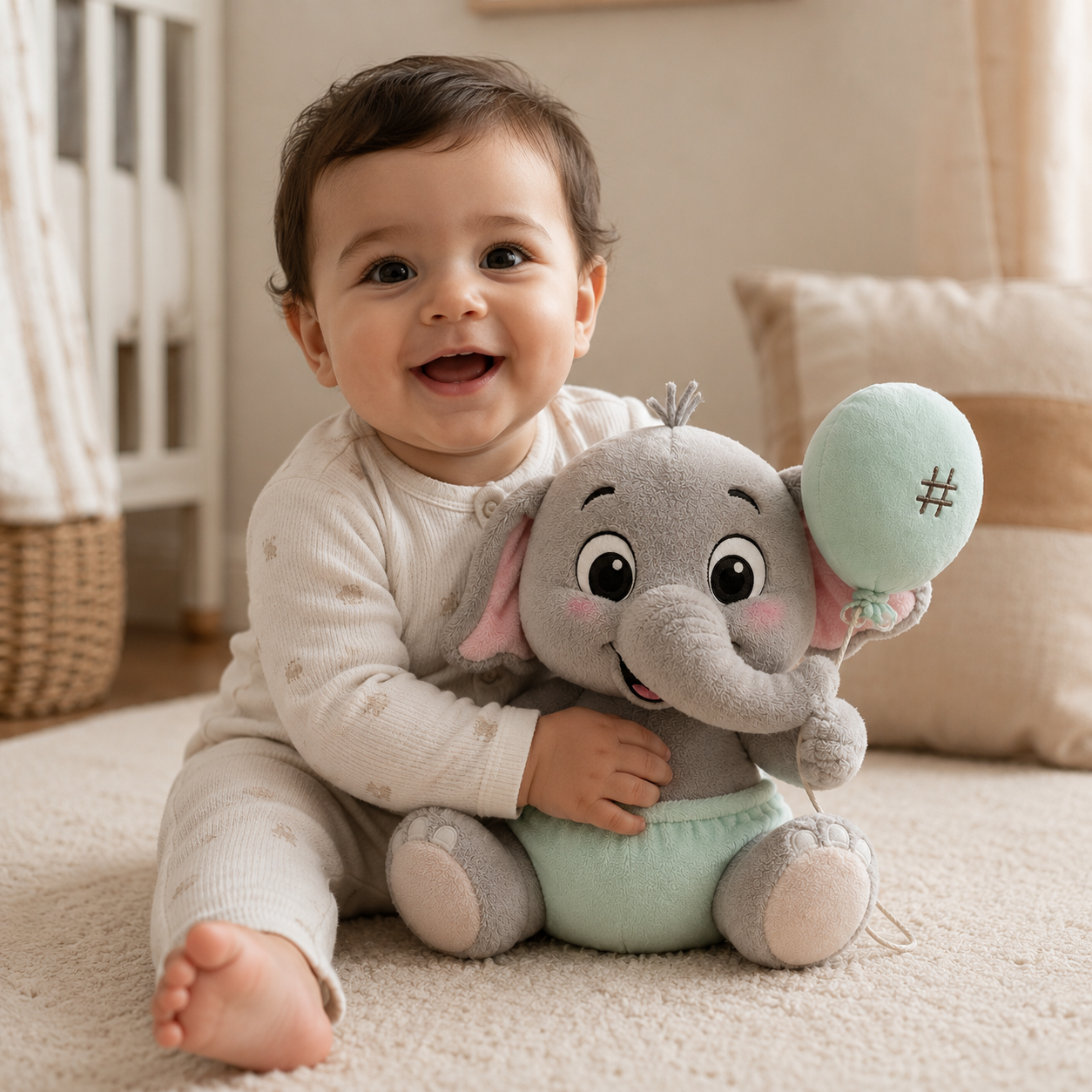Little1Stop™ Elephant Plush Toy with Balloon – Soft Baby Comfort Teddy